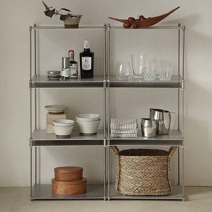 Étagère modulaire industrielle en acier inoxydable, présentoir multi-niveaux pour salon, organisateur de maison minimaliste, système de rangement en métal