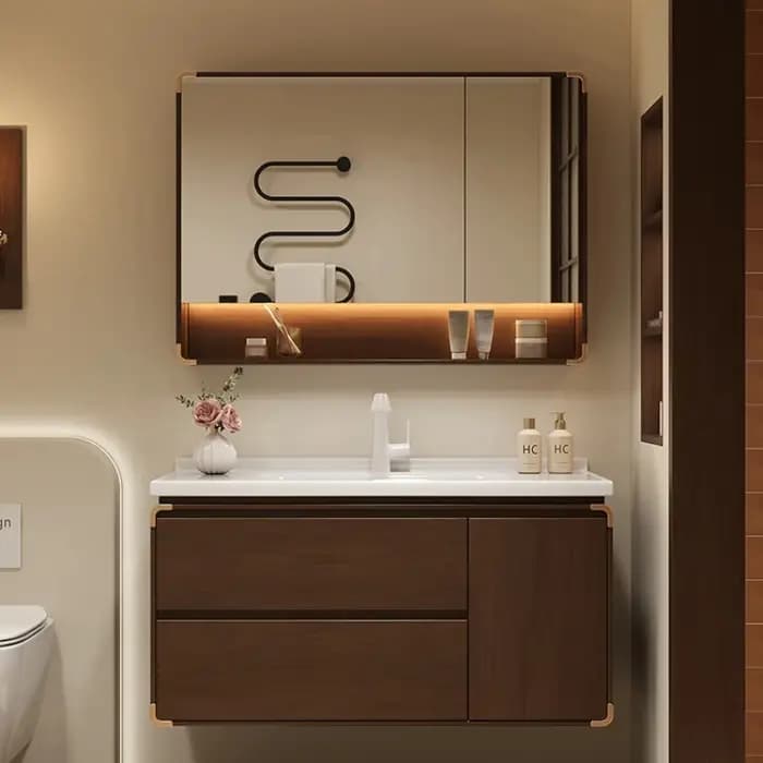 Armoire de salle de bain à tiroir marron