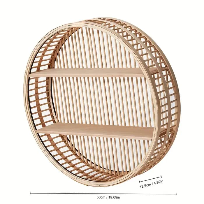 Étagère murale vintage en bambou – Organisateur de rangement mural circulaire avec plusieurs compartiments et crochets