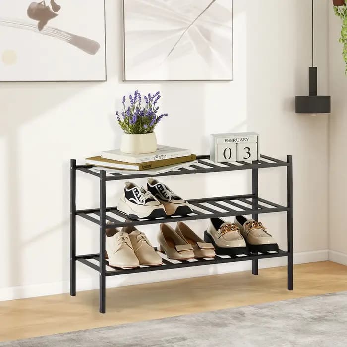 Étagère à chaussures en bambou à 2/3 niveaux avec corne