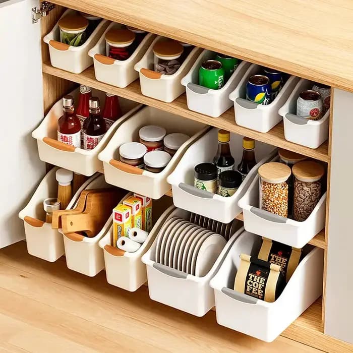 Ensemble de bacs de rangement en plastique incurvés-boîtes d'organisation polyvalentes pour fournitures de nettoyage et essentiels ménagers