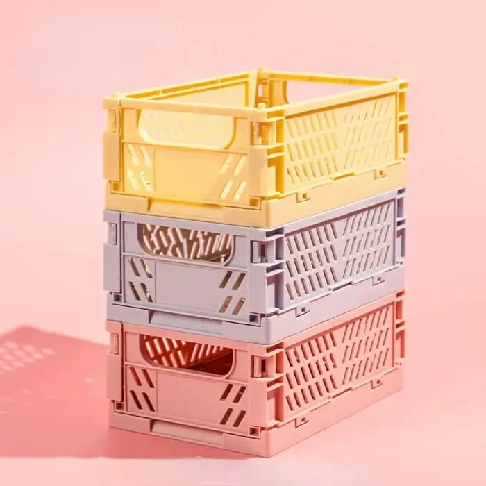 Caisse de rangement pliable en plastique, panier pliable, empilable, mignon, maquillage, bijoux, jou