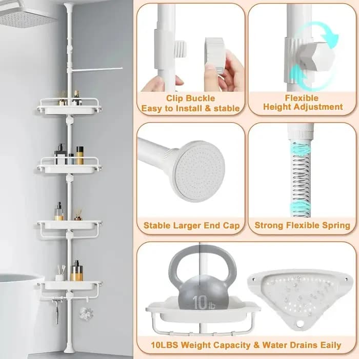 Étagère de douche d'angle télescopique sans perçage