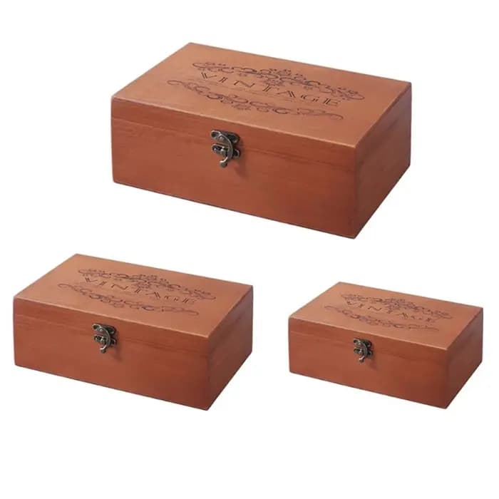 Boîte de rangement en bois à verrouillage rétro