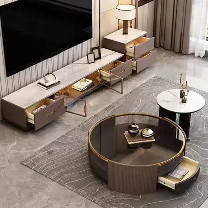 Table basse ronde de luxe moderne avec rangement