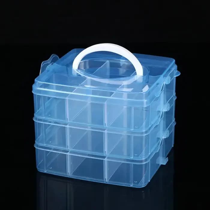 Boîte de rangement en plastique transparente empilable réglable à 3 niveaux et 18 compartiments