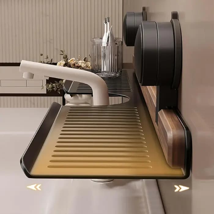 Étagère de salle de bain à ventouse en noyer