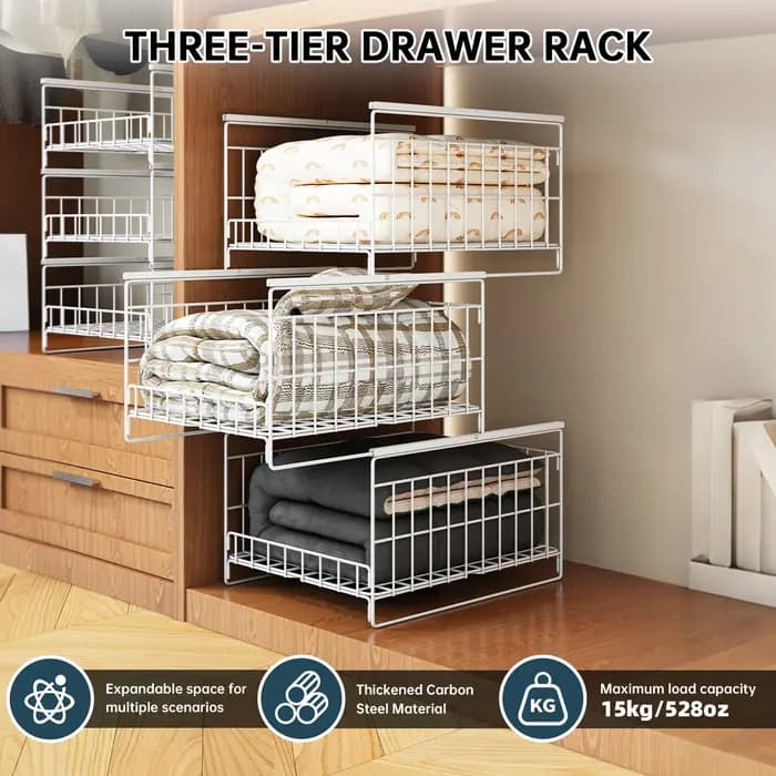 Étagère de rangement pour armoire à 2/3 niveaux avec paniers coulissants pour le tri et l'organisation des vêtements