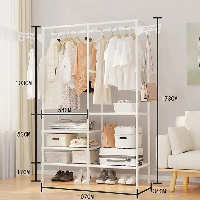 Porte-manteau Vertical en métal, double rangée, rangement multifonctionnel pour vêtements, support d