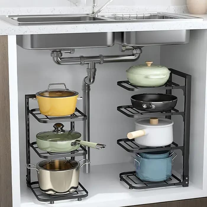Support de rangement pour casseroles et poêles sous l'évier