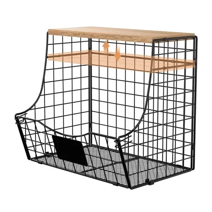 Support de rangement pliable en fer avec étagère en bois