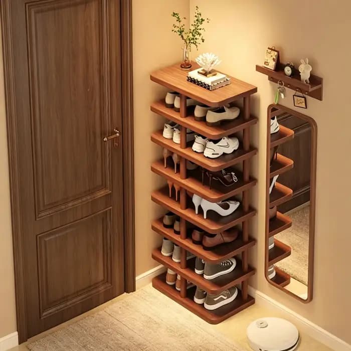 Étagère à chaussures en bois multi-niveaux, rangement d'entrée robuste et étroit, organisateur de sol peu encombrant pour la maison, le couloir et la chambre