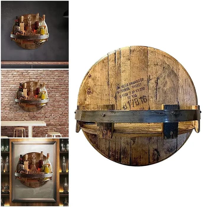 Étagère de baril de whisky vintage en bois créatif fabriqué à la main présentoir de bouteille d'alcool étagères à vin