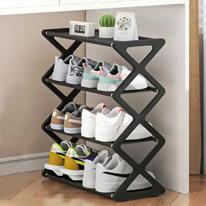 Étagère à chaussures robuste en forme de X - Gain de place