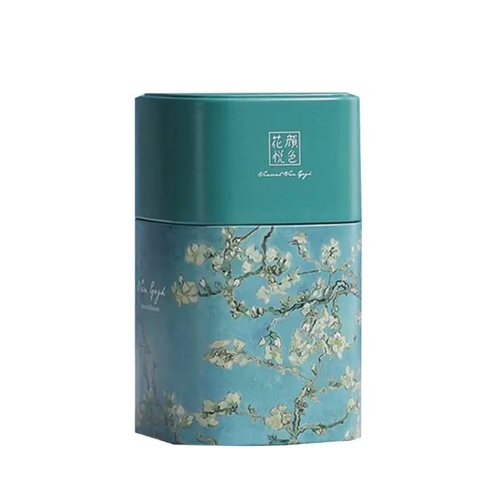 Pot à thé élégant en métal fer-blanc avec motif peinture à l'huile pour stockage du thé en vrac décoration maison et cadeau