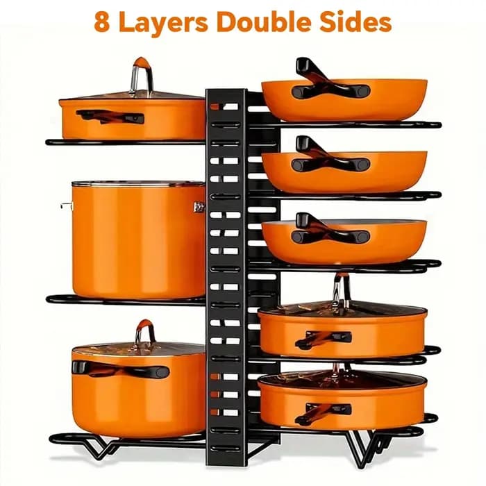 Organisateur de support de casseroles à 8 niveaux peu encombrant – Support en métal durable pour cas