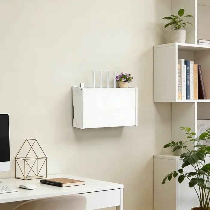 Boîte de rangement murale en PVC blanc pour routeur