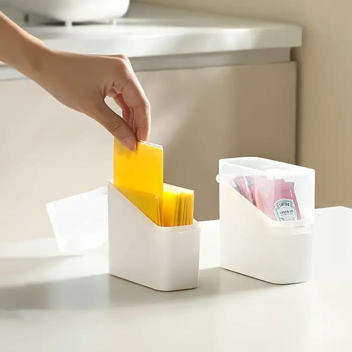 Boîte de rangement à couvercle transparent incliné de style japonais | Organisateur de stockage de