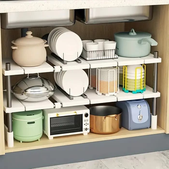 Étagère de rangement réglable sous l'évier en acier inoxydable