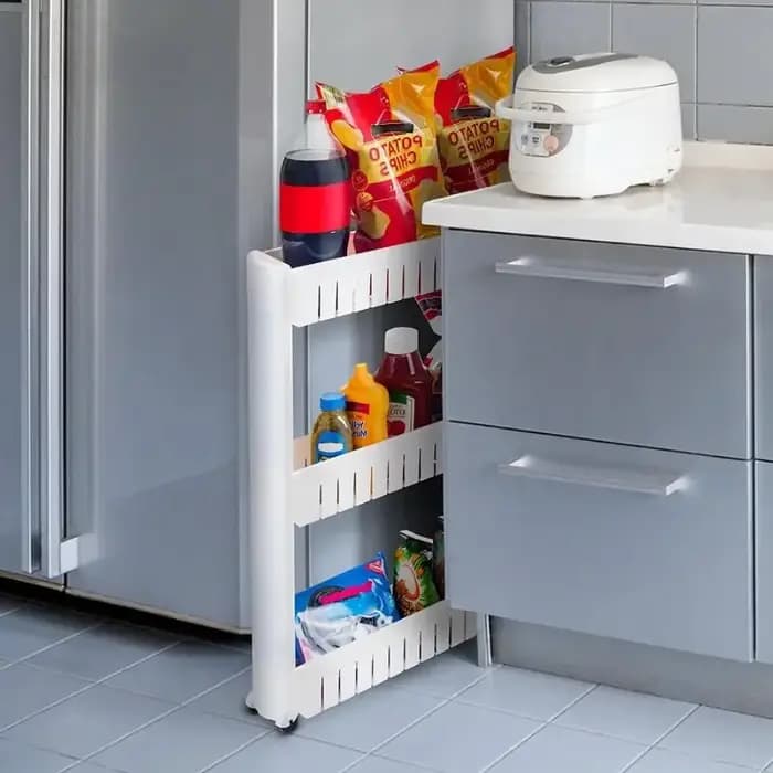 Étagère mobile mince à 3 couches – Support de garde-manger peu encombrant pour cuisine, salle de bain et réfrigérateur