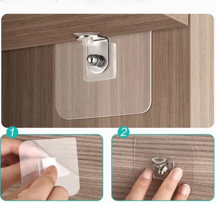 Support d'étagère adhésif en acier inoxydable, 4 pièces, Clips solides partiqués pour armoire de cuisine, Support de placard de livres, clins