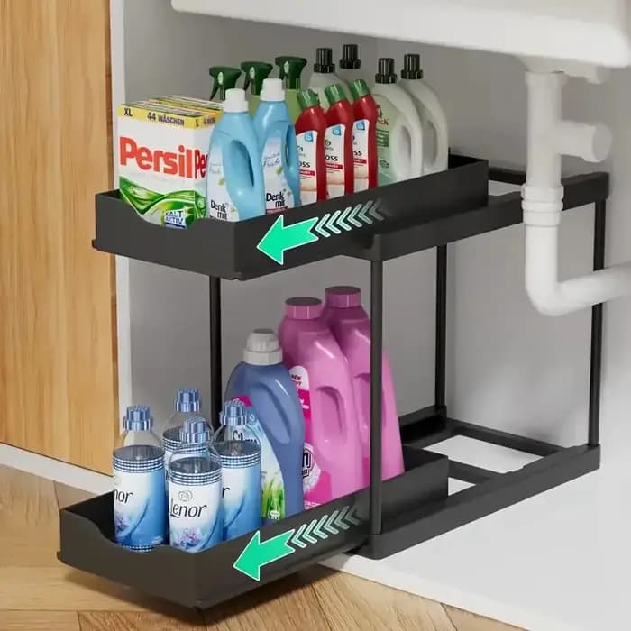 Étagère de rangement sous évier pour cuisine avec étagères coulissantes