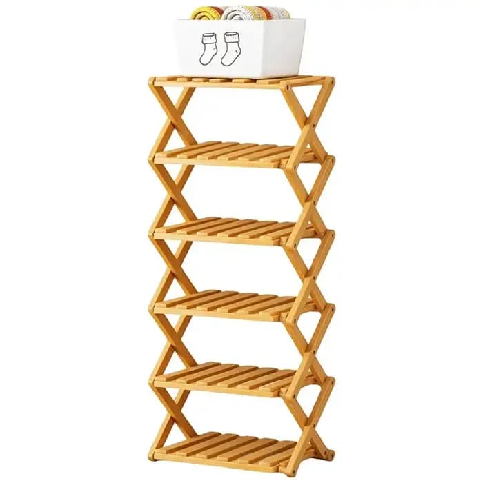 B84B - Étagère à chaussures multifonctionnelle à 6 niveaux en bambou, design sans assemblage, finiti