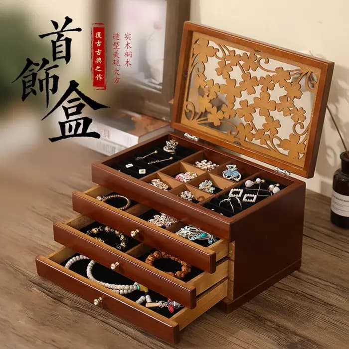 Boîte de Rangement en Bois pour Bijoux, Organisateur pour Colliers, Bracelets, Bagues, Boucles d'Ore
