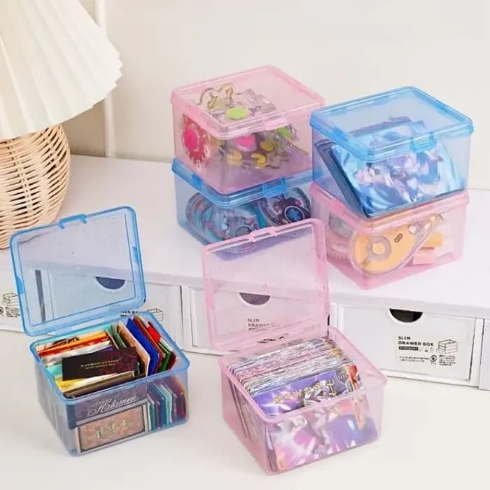 Boîte de rangement en plastique transparente à paillettes