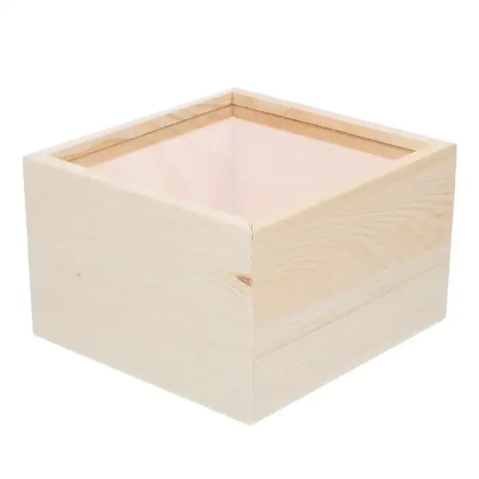 Boîte d'emballage cadeau en bois inachevé avec couvercle transparent