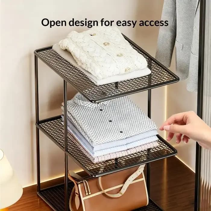 Étagère de rangement empilable en métal maillé à plusieurs niveaux pour armoire