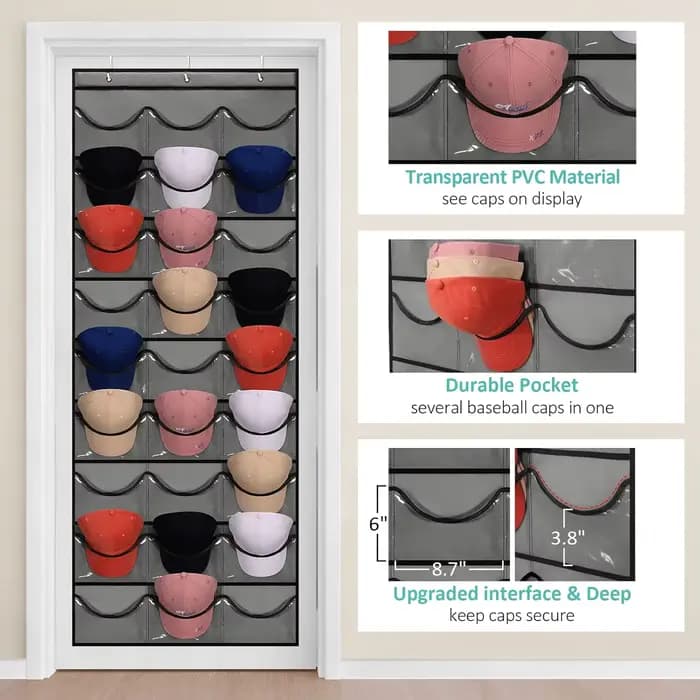 Organisateur de rangement pour chapeaux avec 27 poches transparentes, support de protection pour cha