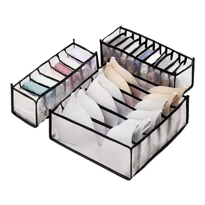 Lot de 3 boîtes de rangement pour placard, 6/7/11 compartiments, pour cravates, lavables, multifonct