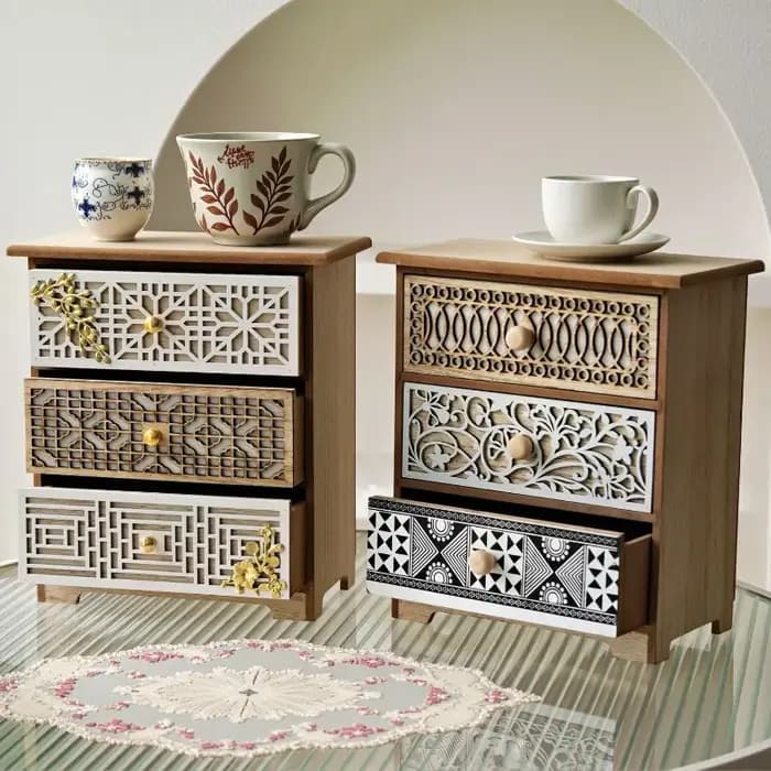 Nouvelle armoire de rangement de bureau en bois sculpté de style rétro – Organisateur multi-niveaux à tiroirs