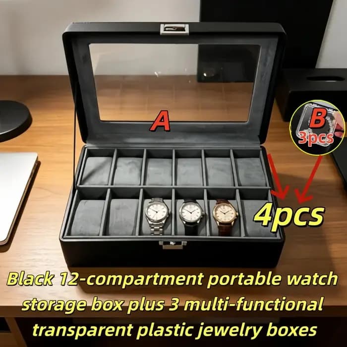 Boîte à montres en cuir de luxe à 12 emplacements avec serrure