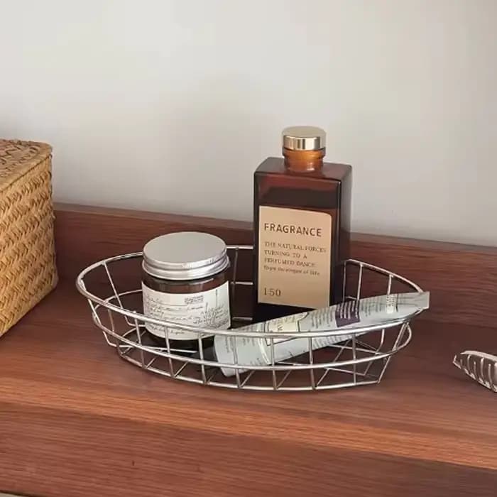 Panier de rangement de bureau en acier inoxydable, panier de rangement cosmétique, panier à fruits, organisateur, panier utilitaire, étagère de rangement en fer forgé