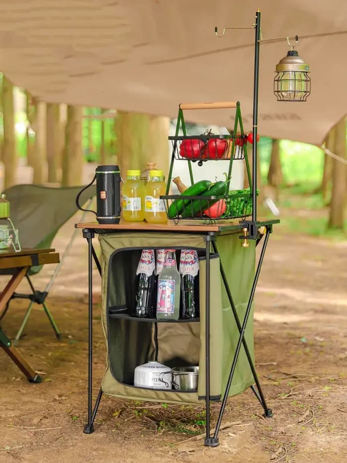 Armoire de rangement pliable pour le camping en plein air – Table et armoire multifonctionnelles portables en alliage d'aluminium à double usage pour le camping