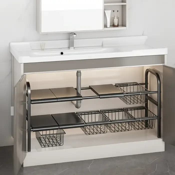 1 ensemble d'organisateurs d'évier de cuisine multi-usage sous la salle de bain-étagère d'armoire extensible