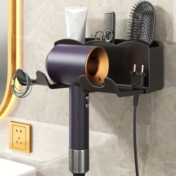 Support de rangement pour sèche-cheveux, cloison murale 2 en 1, mains libres, installation facile, s