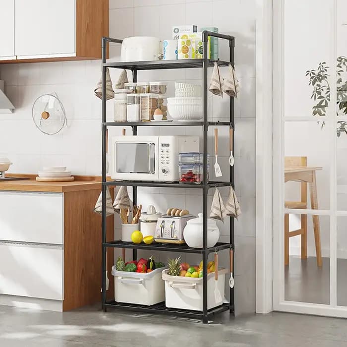 Étagère de rangement à 5 niveaux, capacité de 66 lb, étagère sur pied réglable pour cuisine, garde-manger, placard, salle de bain, garage à linge