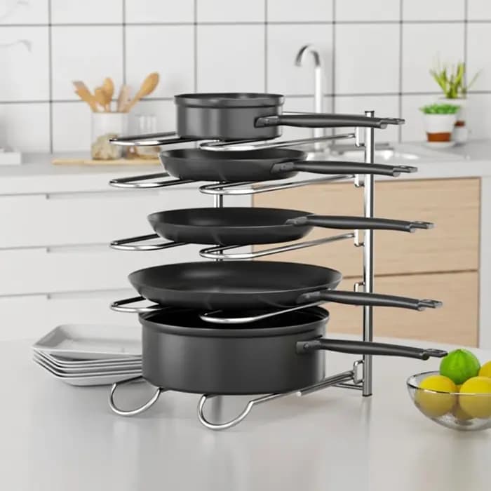 Rangement casseroles en métal à 5 niveaux, pour casseroles cuisine, couvercles, support peu encomb