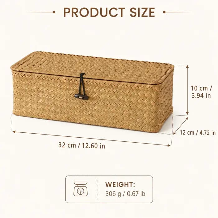 Panier de rangement en osier brun tressé avec couvercle
