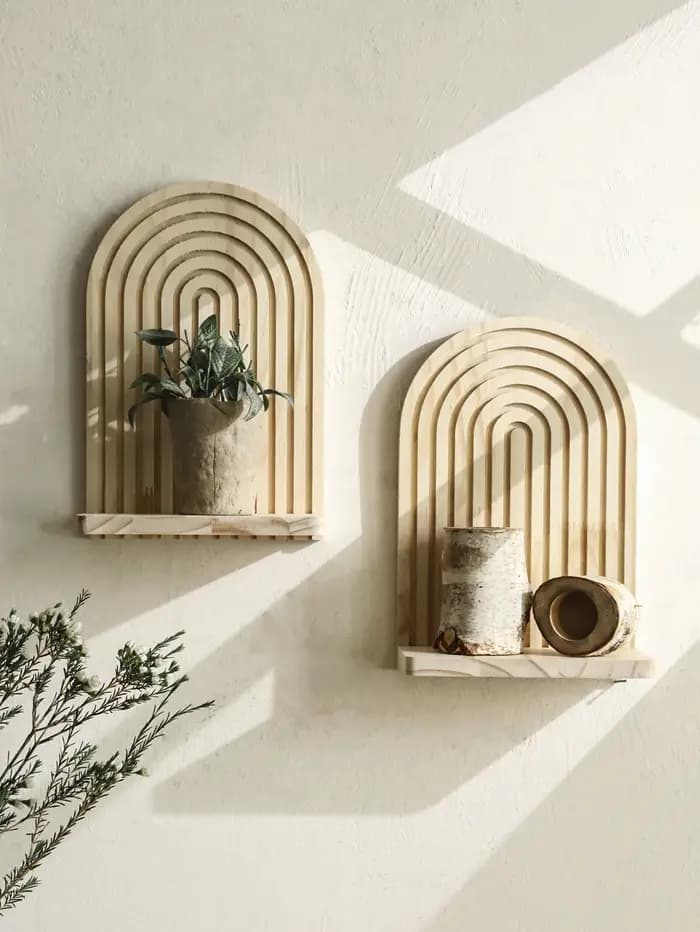 Étagères murales en arc en bois pour décoration de maison Boho