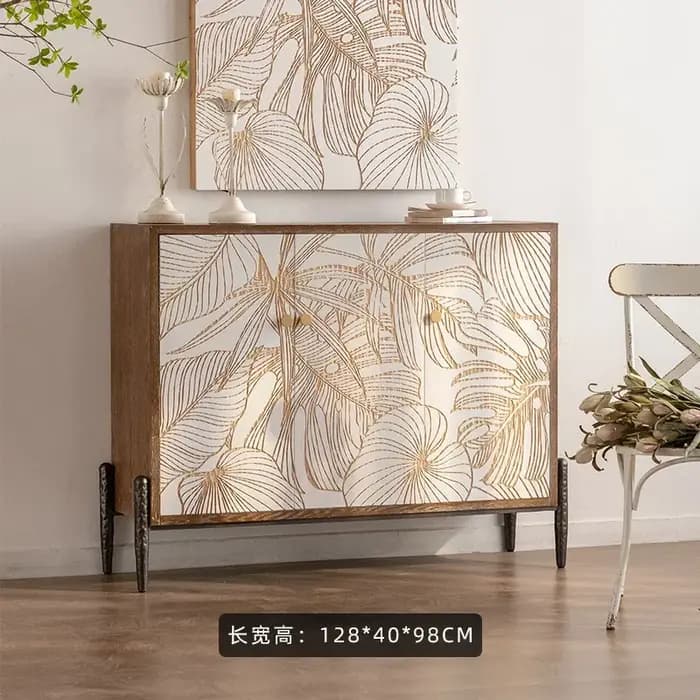 Buffet moderne à fleurs sculptées en bois massif, armoire de Buffet avec porte, grande armoire de ra
