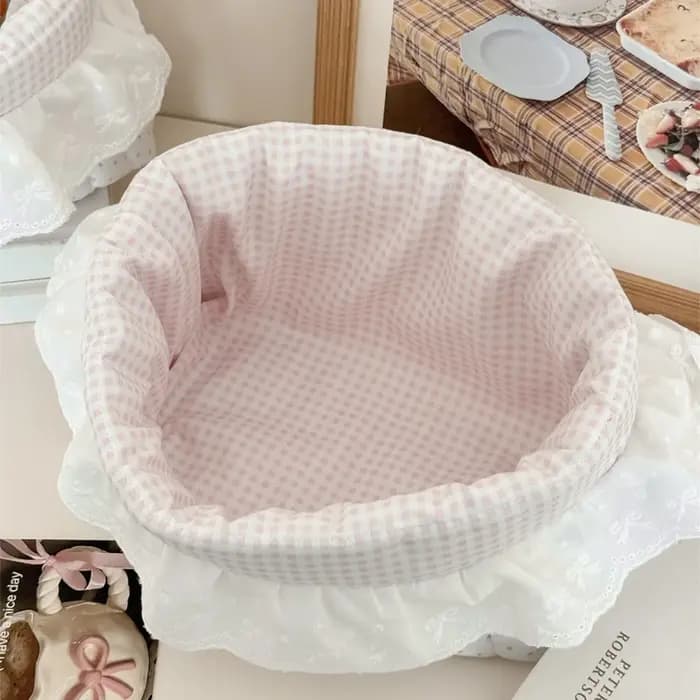 Nouveau panier de rangement à pois et volants rose bonbon