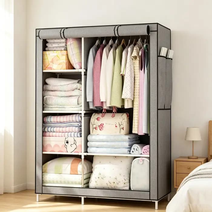 Armoire anti-poussière, porte-manteau, armoire simple robuste et durable, armoire en tissu anti-poussière, moderne et simple pour la chambre à coucher, armoire épaissie, design avec base surélevée pou