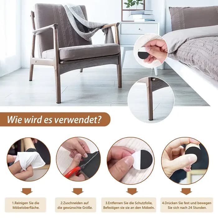 Ders foetaux en feutre auto-adhésifs pour chaises, 3 rouleaux, 100x10 cm, 100x5 cm, 100x2 cm, 5 mm