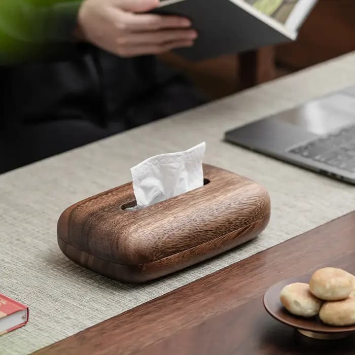 Boîte en papier en bois de noyer en forme de galet
