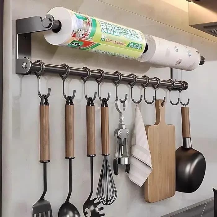 Étagères à ustensiles de cuisine en acier inoxydable, porte-cuillère, porte-torchon, étagère murale, porte-rouleau de cuisine, crochets de Films polyvalents