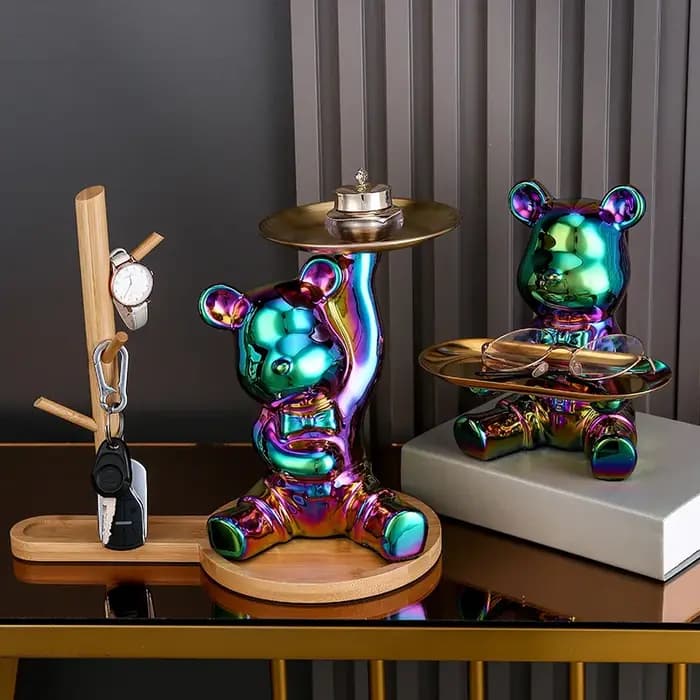 Boîte de rangement ours plaquée colorée en céramique
